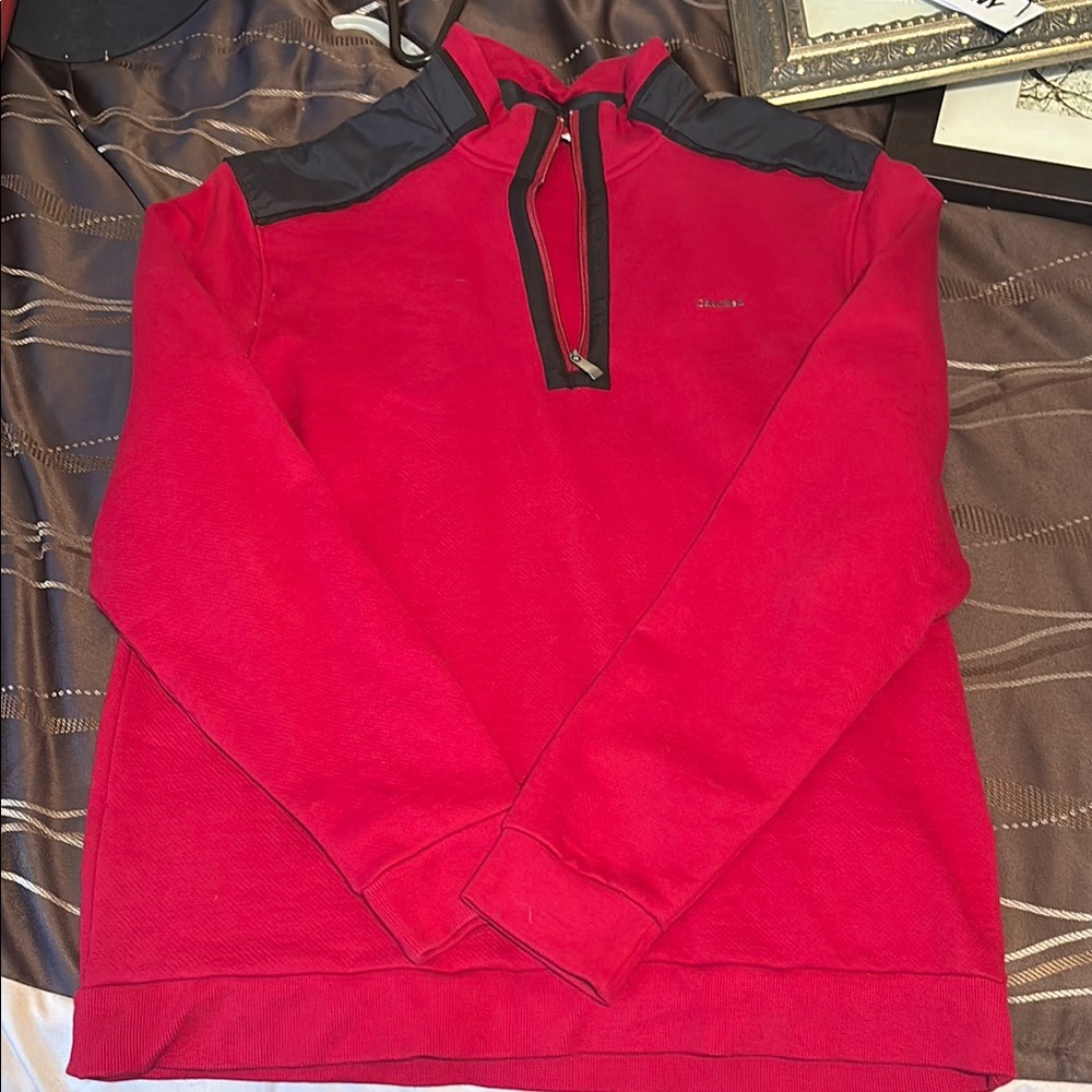 Calvin Klein Men's Red Sweater with Black Accents